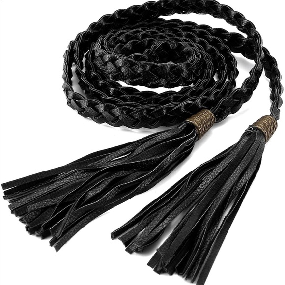 Accessories - Braided Skinny Woven Tassel Belt Necklace